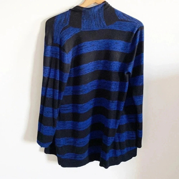 AB studio black and white stripped open front cardigan sweater - Picture 3 of 5